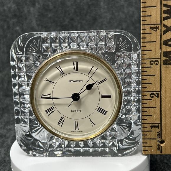 Staiger Desktop Clock West Germany Crystal Case Marked France Works 4 In Square - Picture 1 of 8